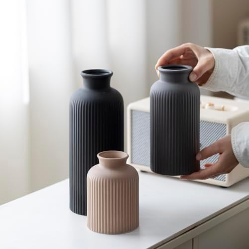 Large Modern Ceramic Vase Set / Large Black Mix / 10 Inch