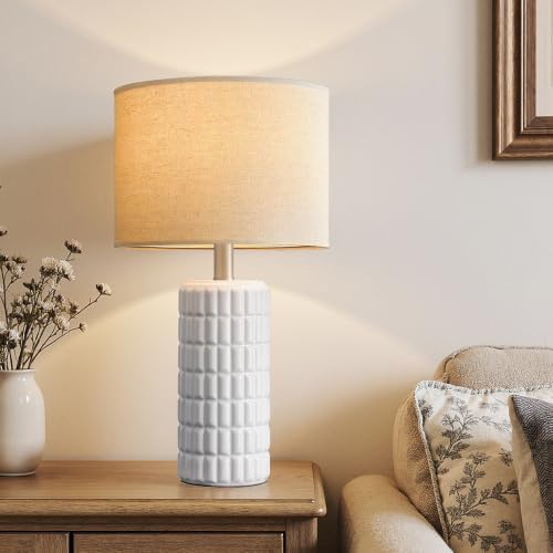 Seealle 23" Ceramic Table Lamps Set of 2, Lamps for Bedroom, Light White