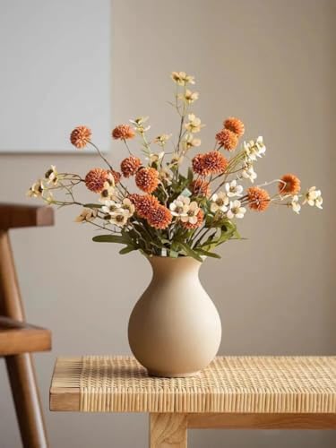 Laelfe Artificial Pompon Mum Burnt Orange, 5Pcs Fake Kiku Flowers Silk Small Mini Chrysanthemum Ball Faux Mum Decor for Vase Filler DIY Bouquet Centerpieces Arrangements Shower(Burnt Orange)