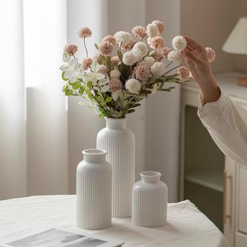 Large Modern Ceramic Vase Set / Large Matte Glaze White / 10 Inch