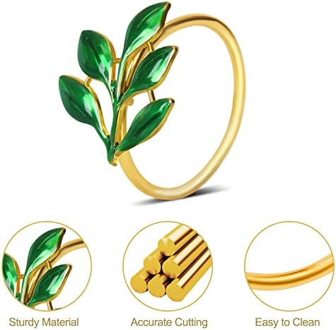 KPOSIYA Green Napkin Rings Set of 20, Leaf Napkin Holder for Thanksgiving