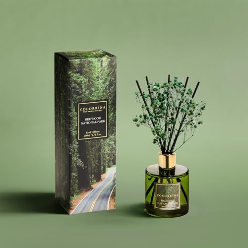 COCORRÍNA Reed Diffuser - Redwood National Park 6.7 Fl.oz Reed Diffuser Set with 8 Sticks & Preserved Baby's Breath