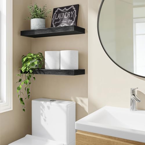 Fixwal Floating Shelves for Wall Decor (Black, Set of 2, 15.7 Inch)