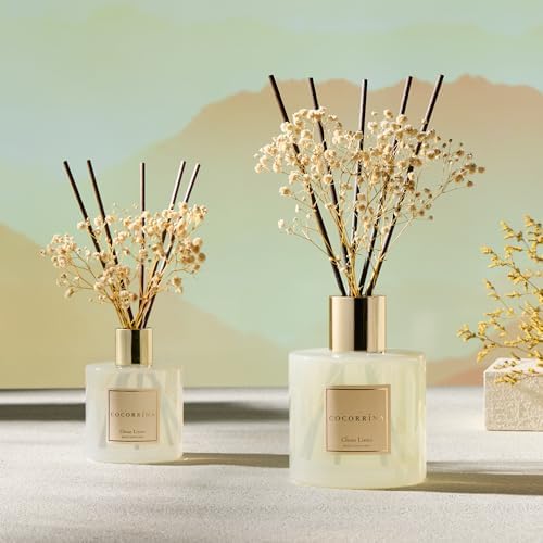 COCORRÍNA Reed Diffuser - Clean Linen 17 Fl.oz Reed Diffuser with 8 Sticks Scented Diffuser with Preserved Flowers for