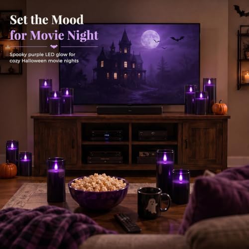 Homemory Dark Gray Flameless Candles, Purple Glow, Remote Timer, Set of 9