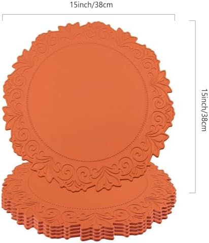 Round Faux Leather Placemats Set of 4, Dining Table Mats, Pumpkin Orange