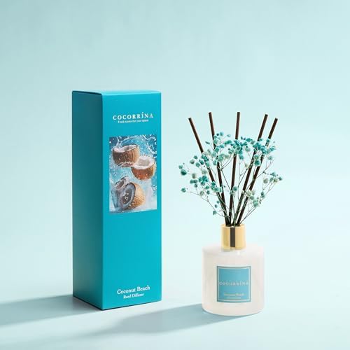 COCORRÍNA Reed Diffuser - Coconut Beach 6.7 fl oz Reed Diffuser with Sticks, Home Bedrrom Bathroom Shelf Decor