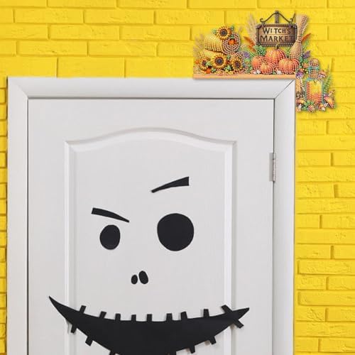 DIY Diamond Art Wooden Door Corner Decoration – Halloween Frame Sign Kit, Creative Wall Art Mosaic Frame Sign for Home Decor & Gifts