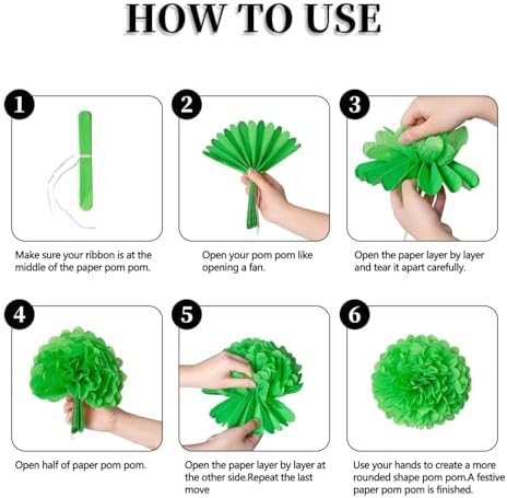 18 PCS Tissue Paper Pom Poms, Tissue Pom Poms Flowers, Sizes of 6", 10", 12", 14" Hanging Paper Flower Ball for Wedding, Birthday, Mardi Gras, Baby Shower Party Supplies Decor (Yellow Green Purple)