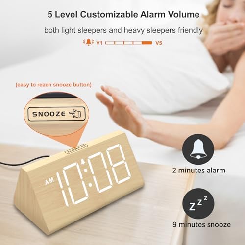 DreamSky Wooden Digital Alarm Clock for Bedroom with RGB Large Numbers
