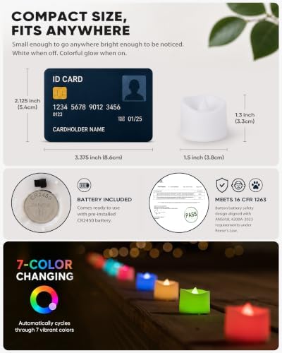 Homemory 12-Pack 7-Color Changing Flameless Tea Light Candles, 200+ Hours