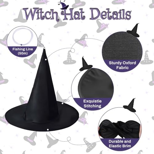 15 PCS Halloween Witch Hats, Black Hanging Wizard Hat Decorations