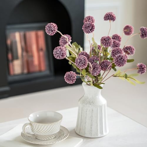 Laelfe Artificial Kiku Flower - 5 Pcs Fake Pompon Mums Silk Small Chrysanthemum Faux Ball Fall Flower Stem Decor for Autumn Wedding Filler DIY Bouquet Centerpieces Arrangements Shower (Grey Purple)
