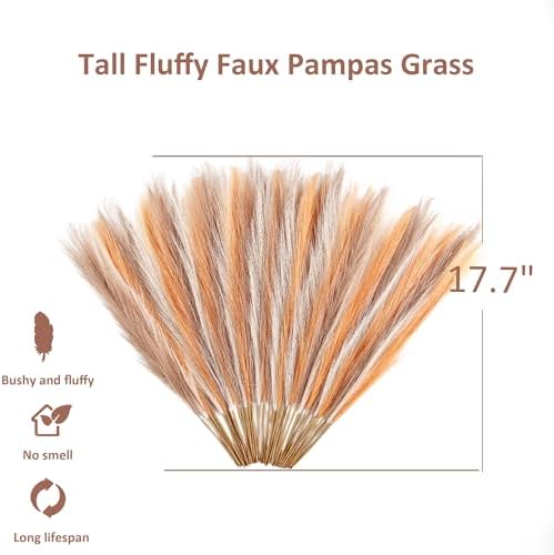 30PCS Faux Pampas Grass Brown Off White Orange17 for Vase Filler