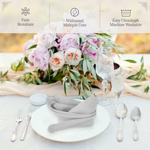 PLOYMONO Silver Cloth Napkins - 8 Pack 17" x 17" Washable Polyester Napkins