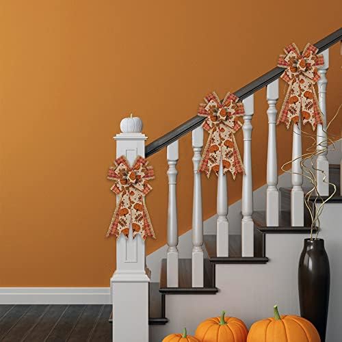 Large Fall Wreath Bows - Thanksgiving Plaid Burlap Bows for Wreaths, Tree Toppers & Home Decor