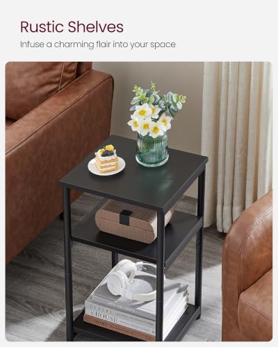 VASAGLE Side Table, Small End Table, Tall Nightstand, Steel Frame