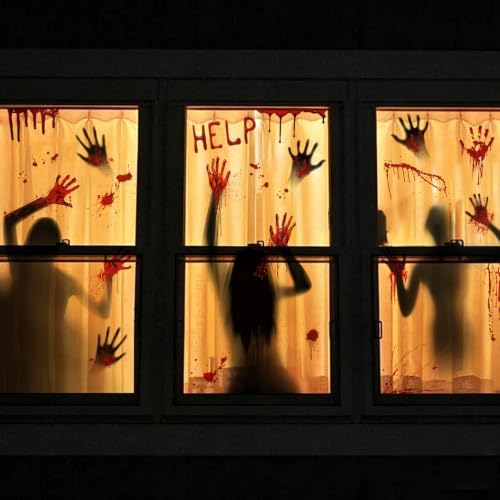Large Halloween Window Clings Decorations Bloody Handprint Footprint