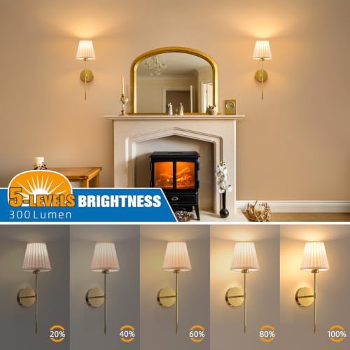 NIORSUN 19.9 inch Battery Operated Wall Sconce Set of 2,Beige Gold Rechargeable Wall Lights with 10400mAh Dimmable
