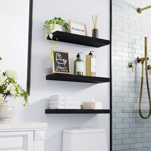 BAYKA Floating Shelves for Wall, Wall Mounted Rustic Wood Shelves for Bathroom, Bedroom, Living Room, Kitchen, Hanging