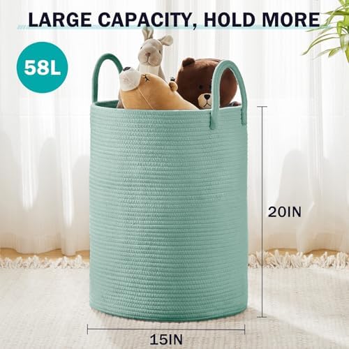 YOUDENOVA Cotton Rope Laundry Hamper Basket, 58L Blanket Basket for Nursery