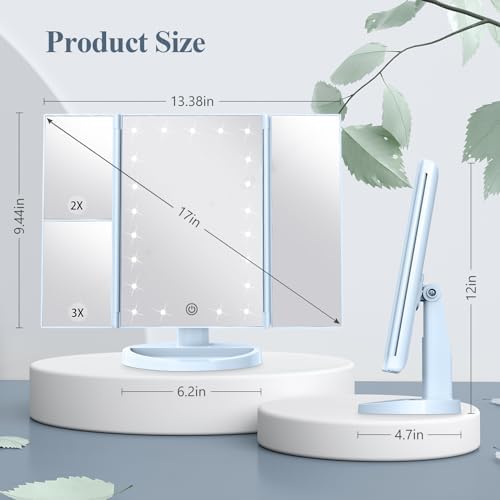 HUONUL 2X/3X/10X Magnifying Vanity Mirror with Light, Trifold Makeup Mirror