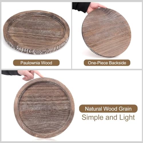 Round Decorative Wooden Serving Trays for Ottoman Coffee Table Tray Decor