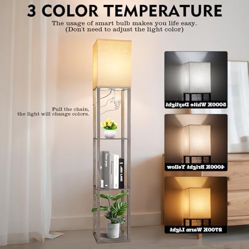 RUNTOP Floor Lamp with Shelves, Shelf Lamp with 3 Color Temperature LED Bulb,Lamps for Living Room, Standing Lamp