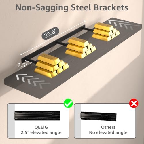 QEEIG 12" Deep Floating Shelves for Wall (Black, Set of 3, 47.2" x 12")