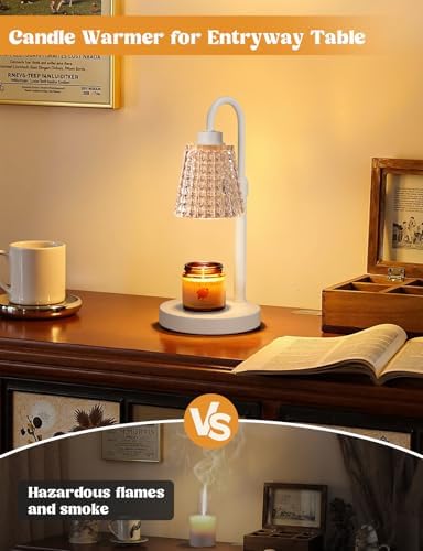Innqoo White Crystal Candle Warmer Lamp with Timer, Dimmable Candle Warmer for Jar Candles, Height Adjustable Wax Melts
