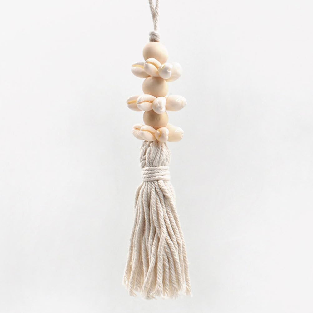 Boho Wood Beads and Shell Tassel Garland Cotton Thread Hanging String / 25 x 1.6 x 1.6 / Cm / Cream
