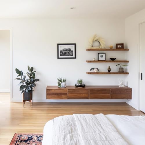 QEEIG Extra Long Floating Shelves for Wall (Brown, Set of 2, 55.1")