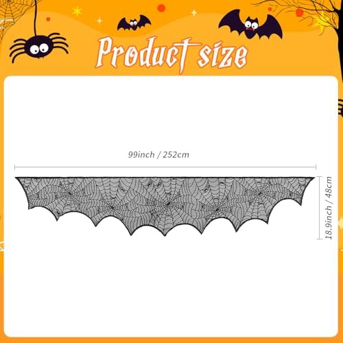 Halloween Fireplace Decoration Mantel Decoration, Cobweb Fireplace Scarf Black Lace Spiderweb Fireplace Mantel Cover for Halloween Party Supplies, Halloween Decorations Indoor Halloween Decor