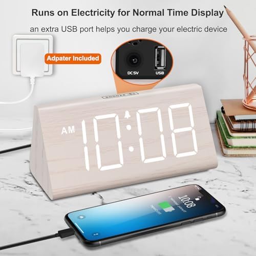 DreamSky Wooden Digital Alarm Clock for Bedrooms with Large Numbers