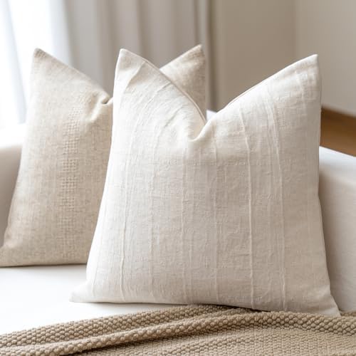 Decorative Neutral Throw Pillow Covers Farmhouse Pillow Covers Cotton Check / Beige Check / 18 x 18