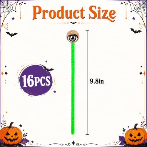 Watayo 16 Pcs Halloween Eyeball Picks, 10" Bendable Spooky Eye Ball Stems