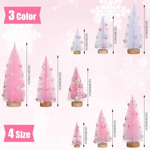Leyndo 9 Pcs Pink Pearl Artificial Mini Christmas Tree with Wood Base