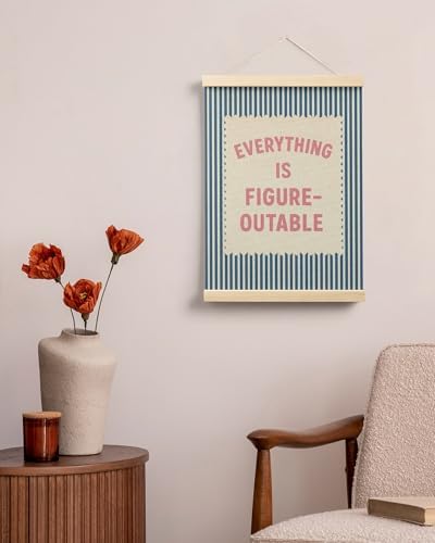 FGFK Everything Is Figureoutable Inspirational Wall Art Poster Hanger Frame, Retro Pink and Blue Positive Affirmations