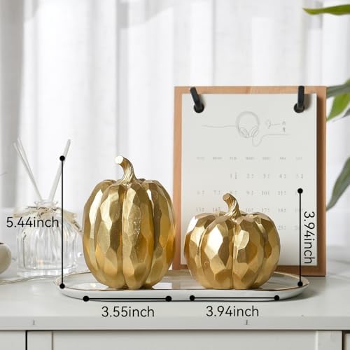 FESTGLOX Pumpkin Decor Fall Decoration, Resin Gold Pumpkins for Decorating