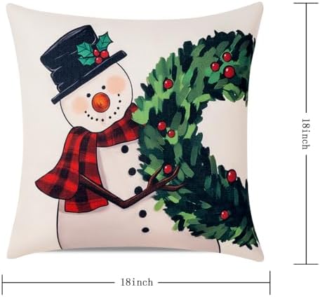 Hongsome Christmas Throw Pillow Covers 18x18 in Set of 4 Decorations,Decorative Snowman Santa Pillow Case for Couch Sofa Winter Holiday Indoor Outdoor Home Red White Xams Decor