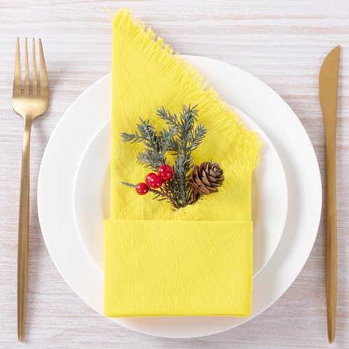 DeZerlor Lemon Yellow Summer Cotton Linen Washable Cloth Napkins Set of 12