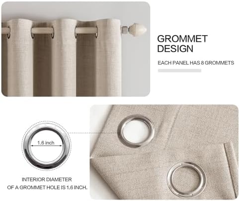 MIULEE 100% Blackout Linen Curtains for Bedroom 52x45 Inches Taupe