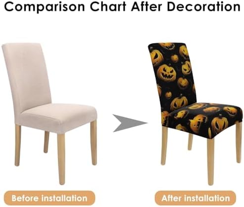 4 Pcs Halloween Dining Chair Covers, Spooky Pumpkin Stretch Removable Washable Seat Slipcovers, Horror Scary Kitchen Dining Room Hotel Decor