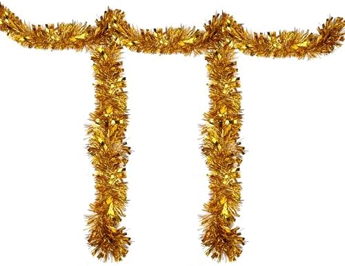 33FT Christmas Tinsel Garland,Gold Shiny Metallic Foil Decorations for Parade Floats, Halloween, Christmas Tree, New Year Parties,Birthday Party,Indoor and Outdoor Disco Party Supplies
