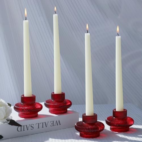 VOHO 12pcs Red Glass Taper Candle Holders for Table Centerpiece Wedding
