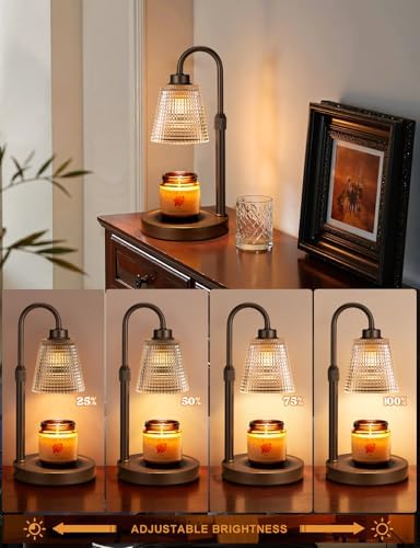 Brown Candle Warmer Lamp with Timer, Dimmable Candle Warmer for Jar Candles, Height Adjustable Wax Melts Warmer