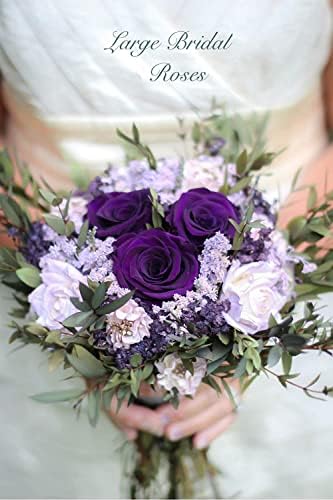 Laelfe 12 pcs Artificial Roses Flowers Long Stem Fake Silk Rose for Home Wendding Decorations (Purple)