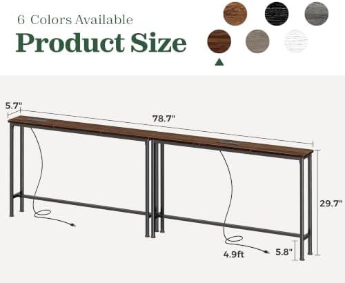 SUPERJARE 78.8 inch Narrow Behind Couch Table with Charging Stations