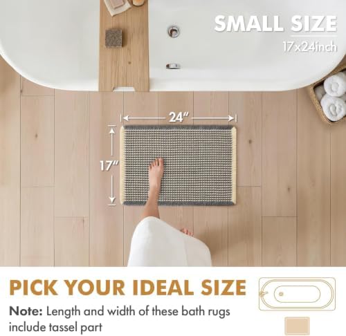 MIULEE Set of 2 Waffle Bathroom Rugs Dark Grey&Yellow Bath Mat 17x24 Inch