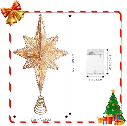 Noiclub Christmas Tree Topper Gold Glitter Star for 6-8FT Christmas Trees